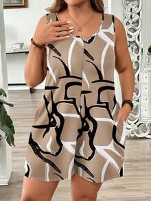 EMERY ROSE 休闲简约度假音乐节乡村撞色抽象印花大码连体裤，适合春夏穿着 - 彩色 - 查看 3