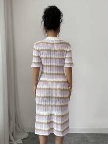 Selianne Vestido largo de manga corta elegante para mujer, de verano - Multicolor - Ver 2