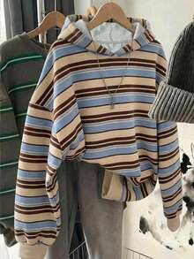 SHEIN EZwear Women's Casual Retro Sweatshirt, Striped Print - Multicolor - View 1