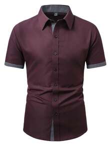 Manfinity Mode Men's Casual Streetwear Short Sleeve Shirt, Summer Shirt, Formal - Chocolate Brown - View 2