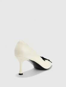 CUCCOO BIZCHIC Escarpins à talon fin et bout pointu ivoire avec nœud papillon, élégants et à la mode pour le travail et les déplacements - Beige - Voir 5