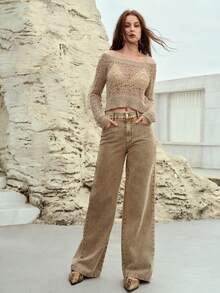 MOTF PREMIUM ONE-SHOULDER HOLLOW-OUT WOMEN KNIT SWEATER TOP, SPRING/SUMMER - Khaki - View 4