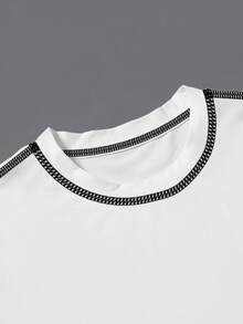 Manfinity Joysei 男士休闲日常印花撞色滚边短袖T恤，夏季 - 彩色 - 查看 3