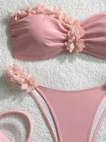 Swim Chiccia 2025 女士粉色花卉边饰泳衣套装 - 粉色 - 查看 4