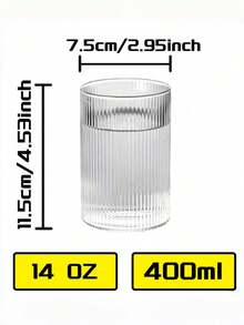 1个400毫升高硼硅玻璃杯，耐热竖条纹玻璃杯，公寓必备，适用于咖啡店、咖啡馆、咖啡吧等场所，无盖无吸管，玻璃水瓶，冰咖啡杯，精美小物，伴娘礼物，美观玻璃罐，女士礼物，厨房用品，无吸管水瓶，男士礼物，无盖隔夜燕麦罐，咖啡店咖啡杯，新娘礼物，乔迁礼物，伴娘礼物，浓缩咖啡杯 - 無色 - 查看 3
