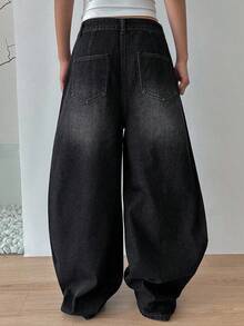 Dazy Tall Tall Women's Relaxed Fit Straight Leg Jeans, Casual Streetwear Fashion For Daily Commute - Black - View 2