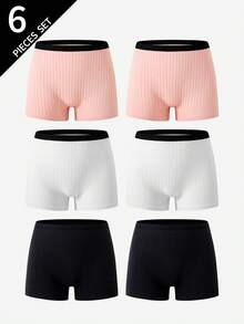6pcs Teen Girls Minimalist Solid Color Pure Cotton Summer Simple Shorts Ribbed Knit Shorts - Multicolor - View 4
