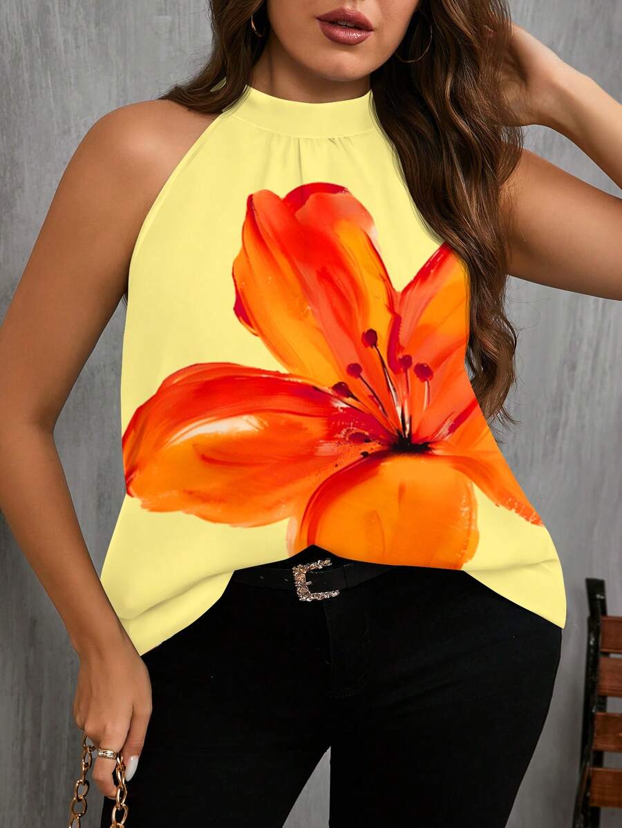 SHEIN Clasi Áo yếm in hoa thường ngày cỡ lớn dành cho nữ, phù hợp cho mùa hè - Nhiều màu - Xem 1