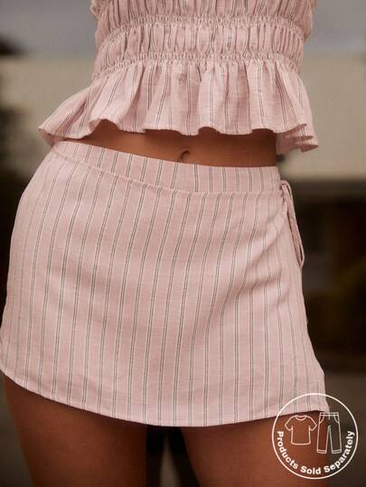 Aralina Summer Women's Cute Yarn Dyed Wrap Front Tie Side Holiday Vacation Going Out Party Or Beach Skirt