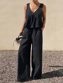 DAZY Women's Fashion Tank Top & Denim Pants Set - Black - View 5