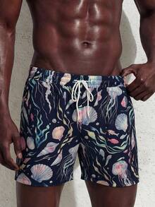 Manfinity Swimmode Men's Casual Ocean Creature Print Beach Shorts - Multicolor - View 6