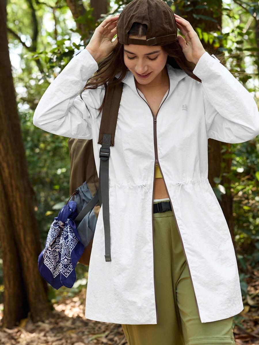 In My Nature Women's Drawstring Waist Hooded Outdoor Windbreaker - White - View 1