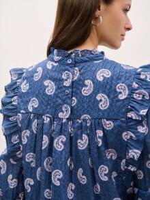 Nöista Women's All-Over Print Pleated Casual Versatile Daily Wear Shirt - Navy Blue - View 7