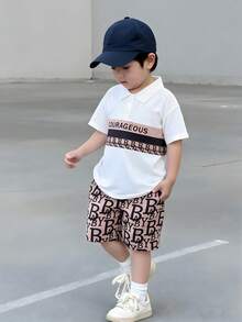 Playful Pals Bộ áo polo và quần short thường ngày in hình lá cây đồng quê mùa hè dành cho bé trai. - màu nâu - Xem 3