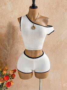 Soleia Bộ đồ hai mảnh bằng sợi len dệt kim chuyển màu mới, thích hợp cho tiệc trà chiều, đi biển, nghỉ dưỡng bên bờ biển và các dịp du lịch khác. - Đen và trắng - Xem 1