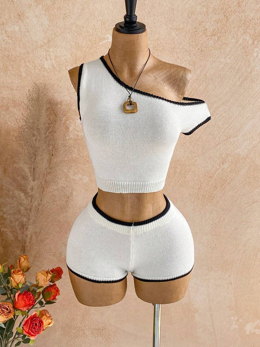 Soleia Bộ đồ hai mảnh bằng sợi len dệt kim chuyển màu mới, thích hợp cho tiệc trà chiều, đi biển, nghỉ dưỡng bên bờ biển và các dịp du lịch khác. - Đen và trắng - Xem 1