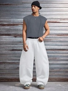 AXEPEAK Tank Top Polos Kasual Pria, Serbaguna untuk Musim Panas - Grey - View 6