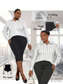 Chikora Quần dài cỡ lớn dành cho nữ, quần legging lửng kẻ sọc thanh lịch mùa hè, quần công sở thoáng khí đa năng, trang phục công sở cho nữ, áo công sở cho nữ, trang phục lễ hội Carnival, trang phục Carnival cho nữ năm 2026, trang phục Carnival cho nữ, trang phục Carnival mùa hè cho nữ, quần áo mùa hè, trang phục nghỉ hè, trang phục mùa hè cho nữ, quần áo mùa hè cho nữ. - màu đen - Xem 3
