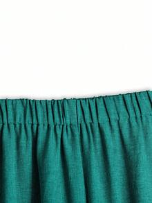 Linhara 大码女式圆领短袖衬衫和阔腿裤休闲两件套 - 水鴨藍 - 查看 6