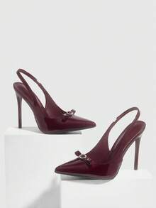 CUCCOO SZL Women Shoes Pointed Thin High Heel Burgundy Bow Diamond Buckle Slingback Women's High Heel Shoes Fashion Sexy Dinner Party Women's Shoes - 6688-55 Mirror burgundy 225 - View 2