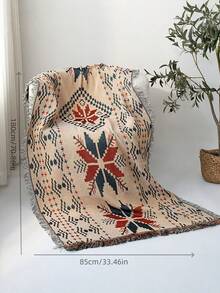 Cirelle 1pc Bohemian Woven Throw Blanket - Vintage Geometric Pattern Sofa Blanket, Soft Reversible Tassel Fringe Blanket For Couch, Bed, Camping, Picnic & Home Decor - multicolor - View 5