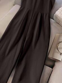 SHEIN 女童春夏休闲通勤绉纱面料立领无袖拉链拼接直筒连体裤，优雅百搭，适合日常穿着、外出、派对等场合。 - 黑色 - 查看 5