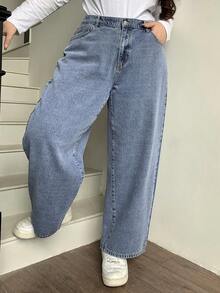 Dazy Plus Plus Size Casual Washed Straight Leg Jeans - Medium Wash - View 3