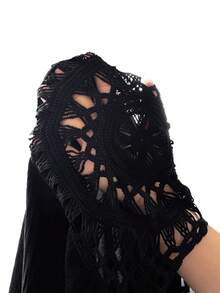 Ceyna Plus Size Casual Vacation Solid Color Fringe Decor Dress Women's Beach Cover Up Women's Summer Outfits Women's Tops For Summer Women 2 Pieces Outfit Casual Bikini Cover Ups Dress Bathing Suits For Women Cover Ups Beach Dresses For Women Cover Up Blouse For Women Casual Blouses For Women T Shirt - Black - View 10