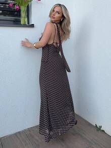 Jeta Ari 女士圆点印花露背吊带连衣裙 - 棕色 - 查看 2