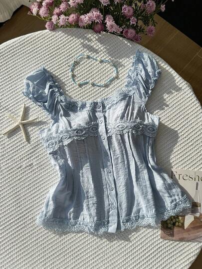 Comfortcana Light Blue Woven Sleeveless Blouse For Women