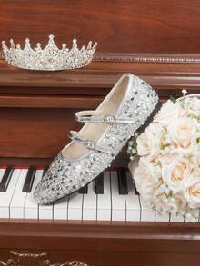 CUCCOO HITCHD 女士亮片套脚鞋，春季新款宽松单扣亮片浅口休闲软底方头鞋 - 銀色 - 查看 6