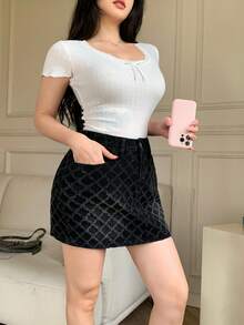 DAZY 复古水洗黑色格子休闲街头度假修身迷你牛仔裙，女士，春夏款 - 黑色 - 查看 6