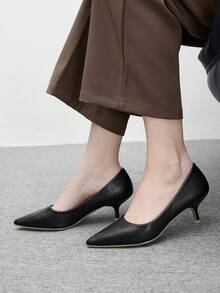 CUCCOO BIZCHIC Giày cao gót đế mèo thon gọn mũi nhọn màu đen đơn giản thời trang đi làm cho nữ - màu đen - Xem 4