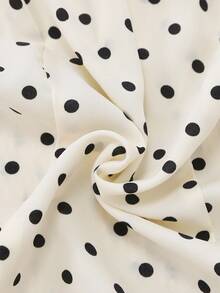 Sweetra Women's Spring/Summer French Elegant Fashion Polka Dot Shoulder Tie Bow Waist Drawstring Casual Commute Versatile Blouse - Apricot - View 4