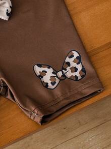 SHEIN 女宝宝时尚套装：樱桃图案上衣搭配复古豹纹喇叭裤两件套 - 彩色 - 查看 4