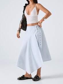 LYSMO 2026 New Arrive Minimalism Spring/Summer Women's Casual Striped Asymmetric Hem Skirt - Blue - View 5