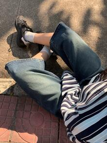 DAZY Women's Casual Washed High Waist Wide Leg Jeans Jorts Summer - Dark Wash - View 4