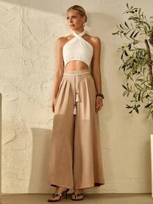 Bóhologie Women Tie Detailed Wide Leg Pants - Beige - View 4