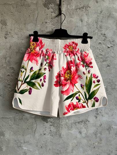 STEELVANCE Men's Contrast Color Elastic Waist Floral Pattern Casual Summer Shorts