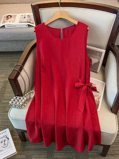 GlowEve CURVE 大码女装畅销休闲系带圆领无袖直筒连衣裙，适合休闲外出、日常穿着和度假穿着。