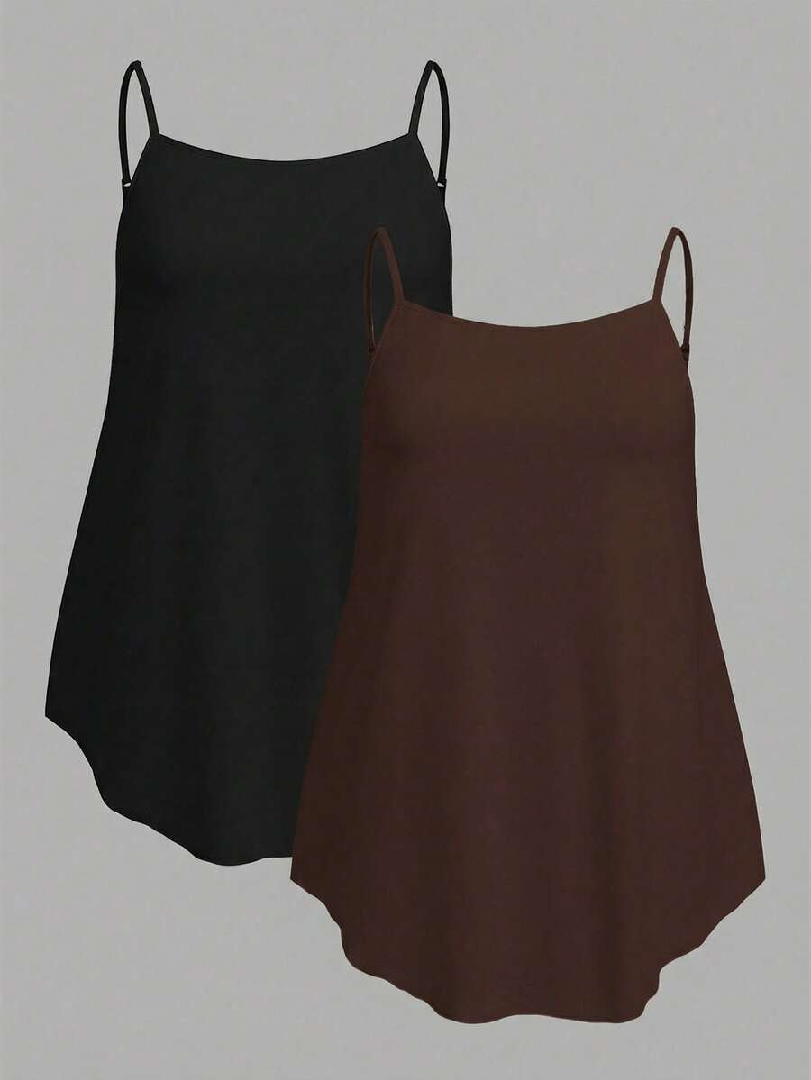 SHEIN EZwear 2pcs Plus Size Solid Color Camisole Tops, Summer Basics - Multicolor - View 1