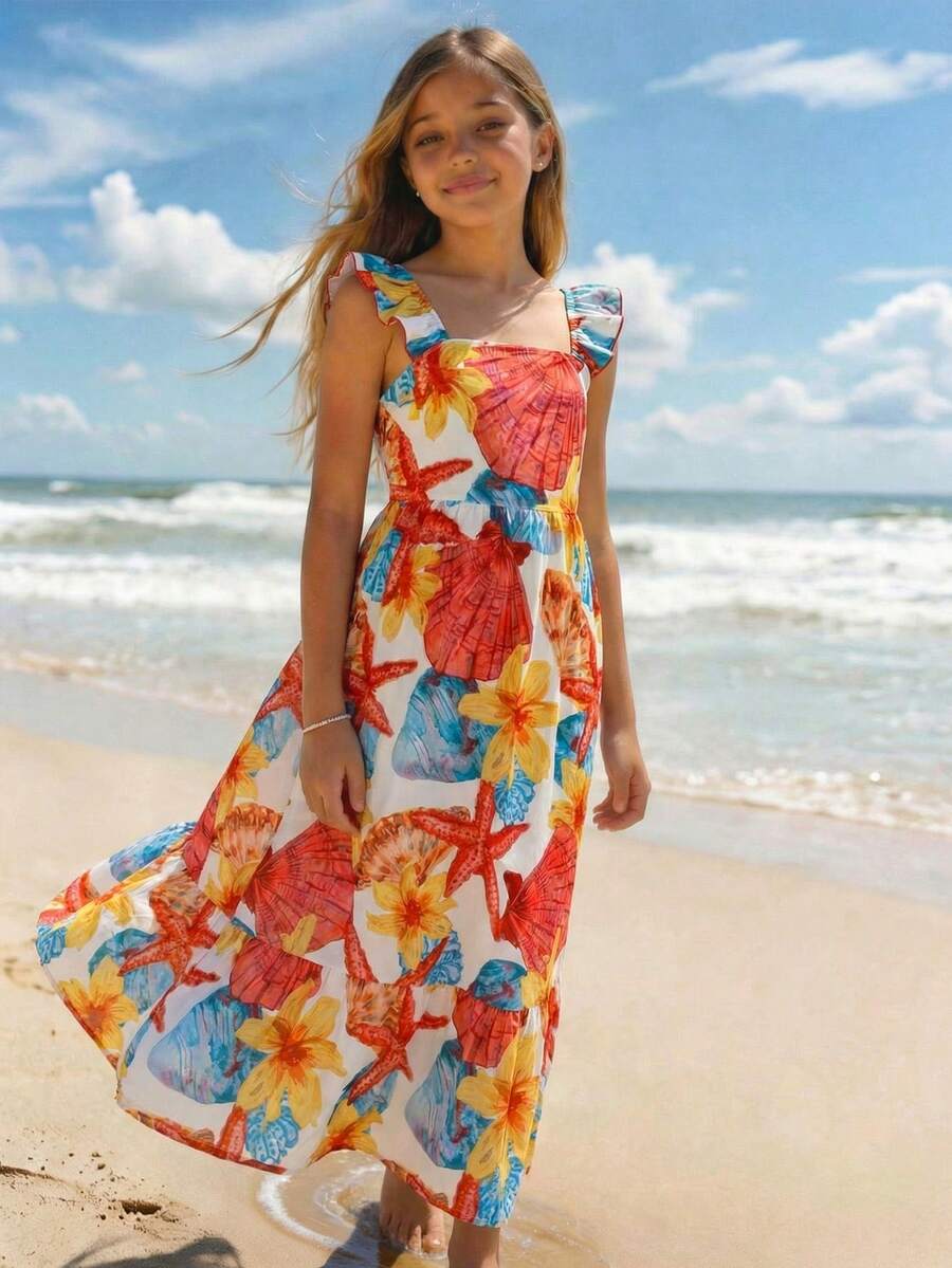 Travachic KIDS 少女度假休闲碎花短袖中长连衣裙 - 彩色 - 查看 1