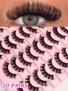 20 Pairs Fluffy Wispy Full Strip Lashes - D Curl Faux Mink Lashes For Long-Lasting, Natural-Looking Eyelashes Strip Lashes, Lashes, Eyelashes, Fake Lashes - Black - View 12
