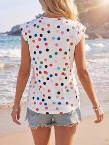 Sylviya Polka Dot Printed Loose Casual T-Shirt,Casual - White - View 2