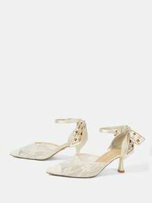 CUCCOO HITCHD 女士尖头搭扣设计时尚高跟鞋，适合日常穿着 - 香檳色 - 查看 3