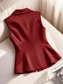 SHEIN LUNE CURVE Áo blazer nữ cỡ lớn với nơ kim loại trang trí, thoải mái và đa năng cho trang phục hàng ngày. - Màu Đỏ Sâu - Xem 2