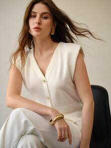 MOTF PREMIUM Chaleco de Cardigan de Cuello en V - Blanco - Ver 1