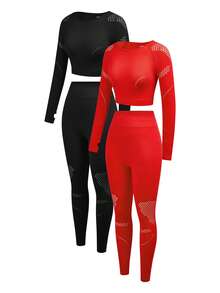 SHEIN Unity Women's Raglan Sleeve Long Sleeve T-Shirt And Leggings Sports Set - Multicolor - View 15