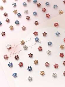 10Pcs/50Pcs Spring And Summer Nail Accessories, Mini Alloy Metal Flower Design Nail Art Decorations, 3D Finished Flower Shaped Glass Pile Drill Nails Products, Diy, Sparkling Nail Gemstones, Suitable For Decorating Nails - Multicolor - View 6