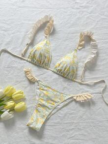 Swim Mod Conjunto de bikini de 2 piezas con estampado tropical, casual para vacaciones - Multicolor - Ver 2